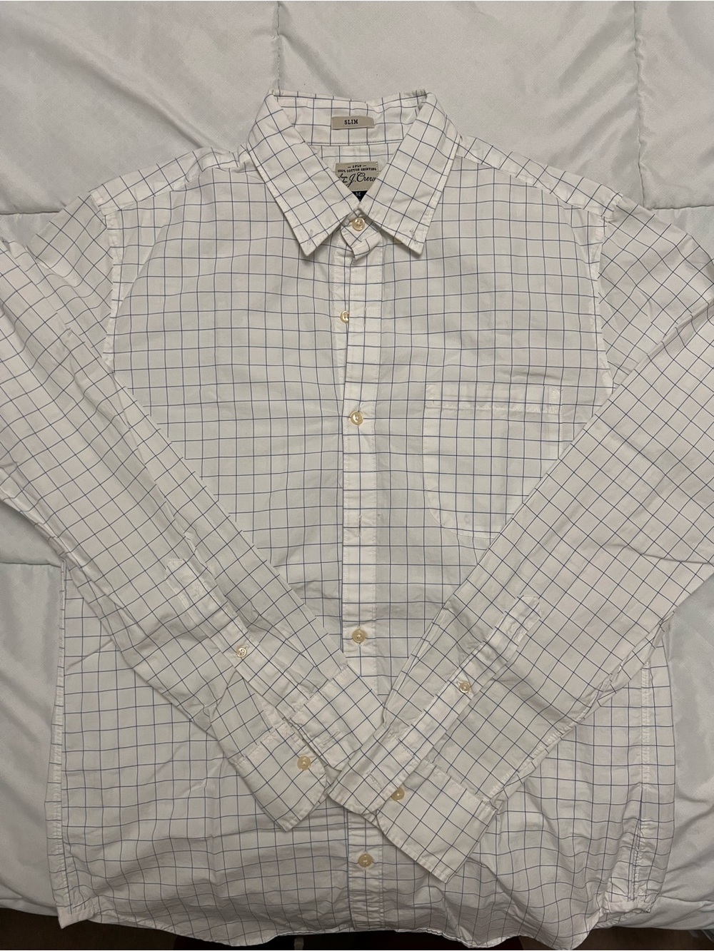 J. Crew White Shirt with Blue Grid Check